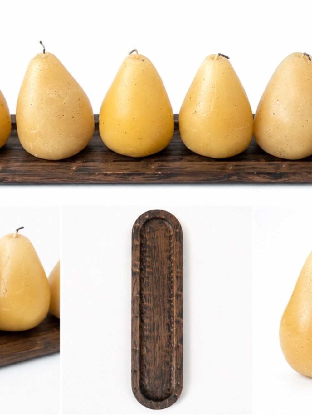 Handcrafted Yellow Pear Candle Set on Wood Tray -
